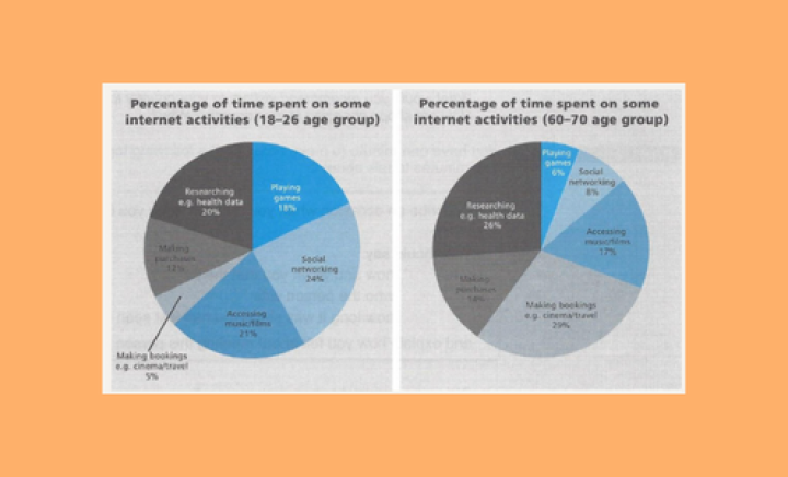Real IELTS Writing Task 1 - PIE CHART - Topic Time spent on internet activities & sample band 8.5+